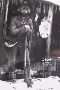 Melvin Beattie at his cabin in 1974.