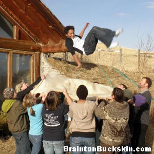 Moose hide trampoline toss.